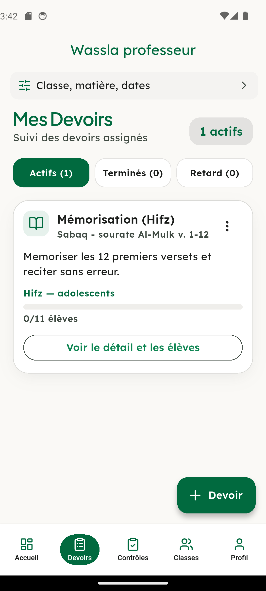 Suivi des devoirs assignés